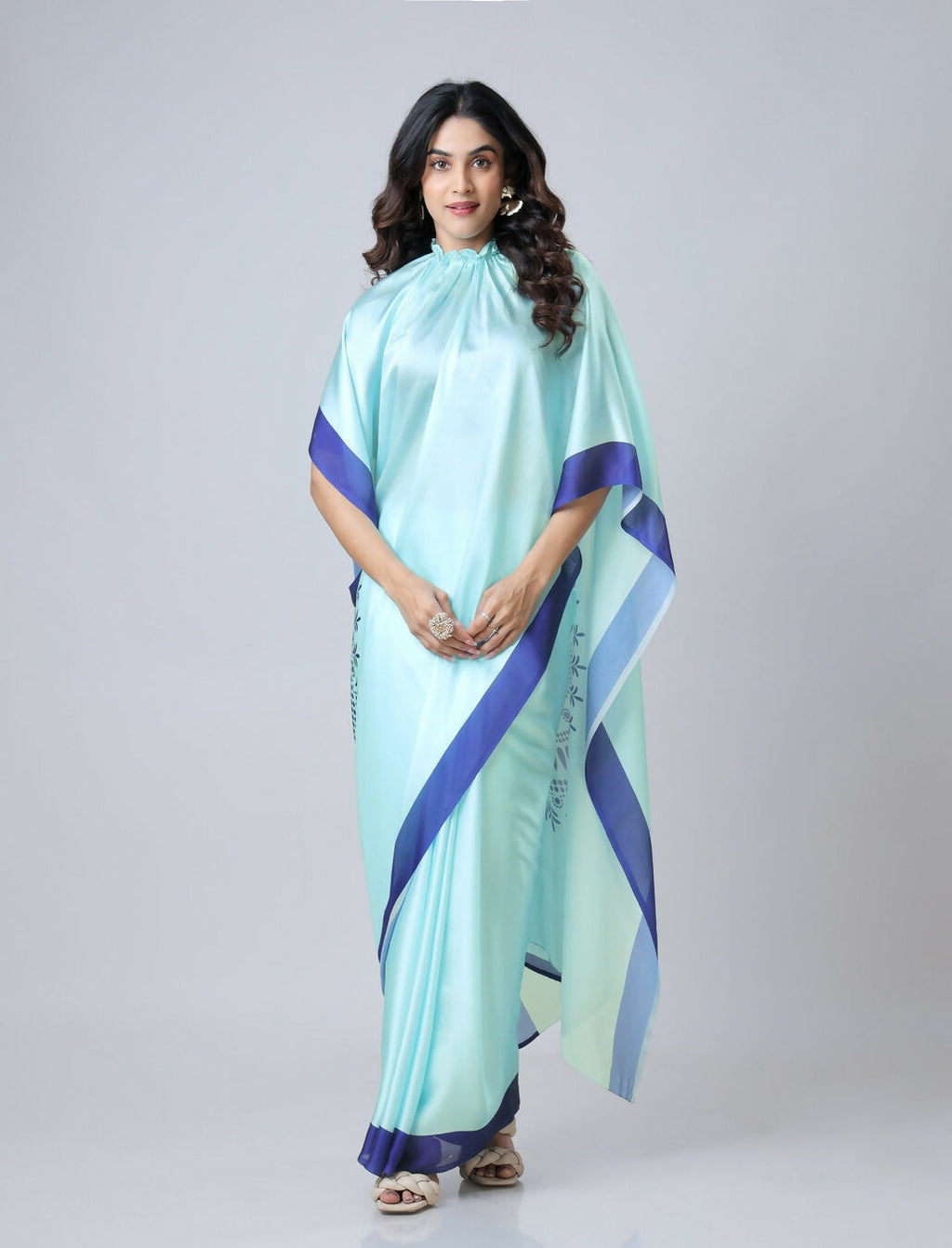 Vastranavya Sky Blue Mandala Print Free Hand Ready to Wear Saree