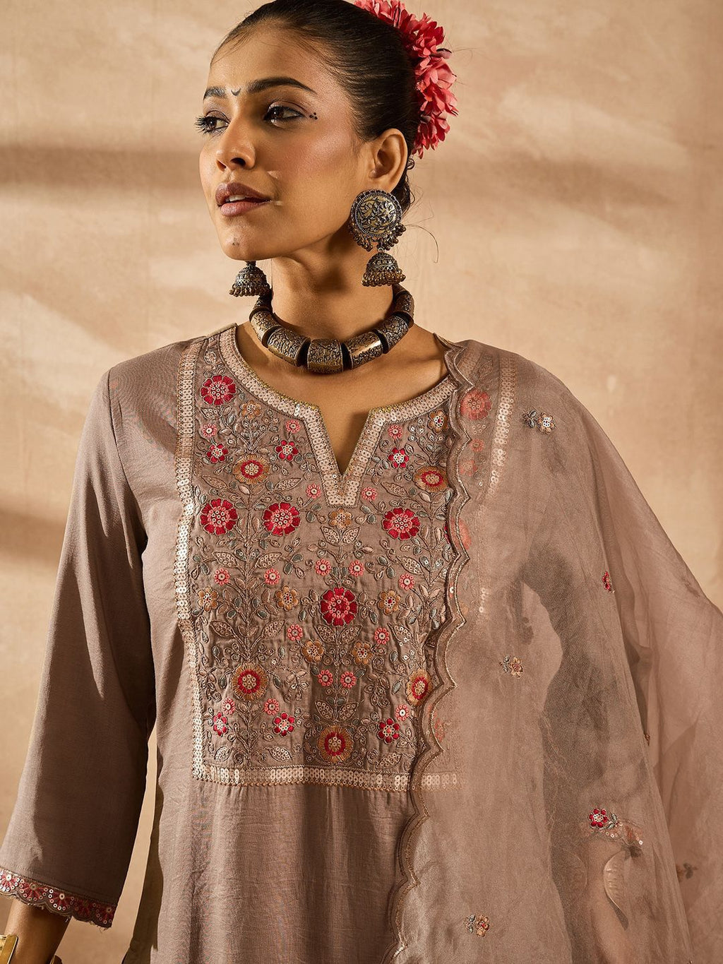 Indo Era Women Ethnic Motifs Embroidered Regular Thread Work Kurta with Trousers & With Dupatta
