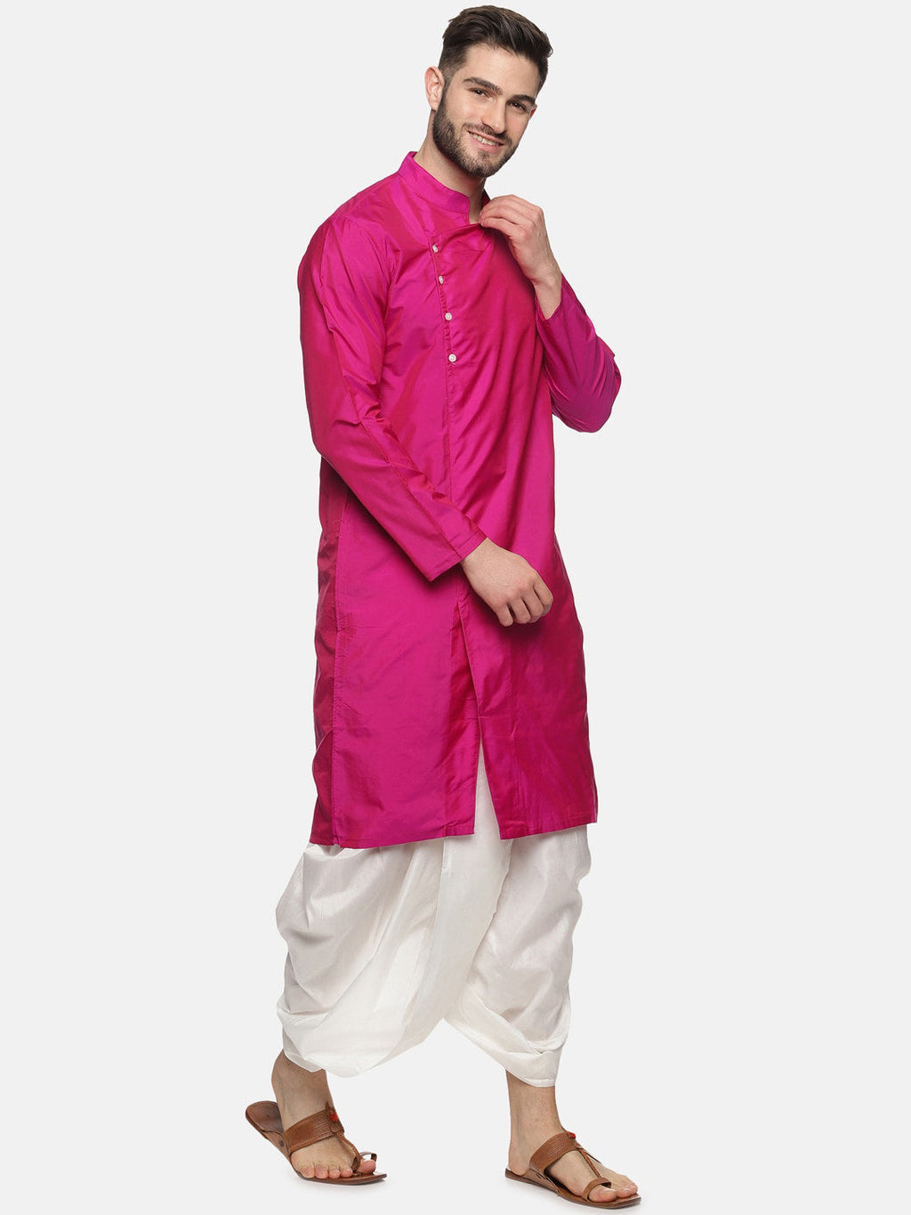 Sethukrishna Men Rose Angrakha Kurta with Dhoti Pants