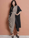 Women Republic Black Cotton Blended Set with Attached Drape