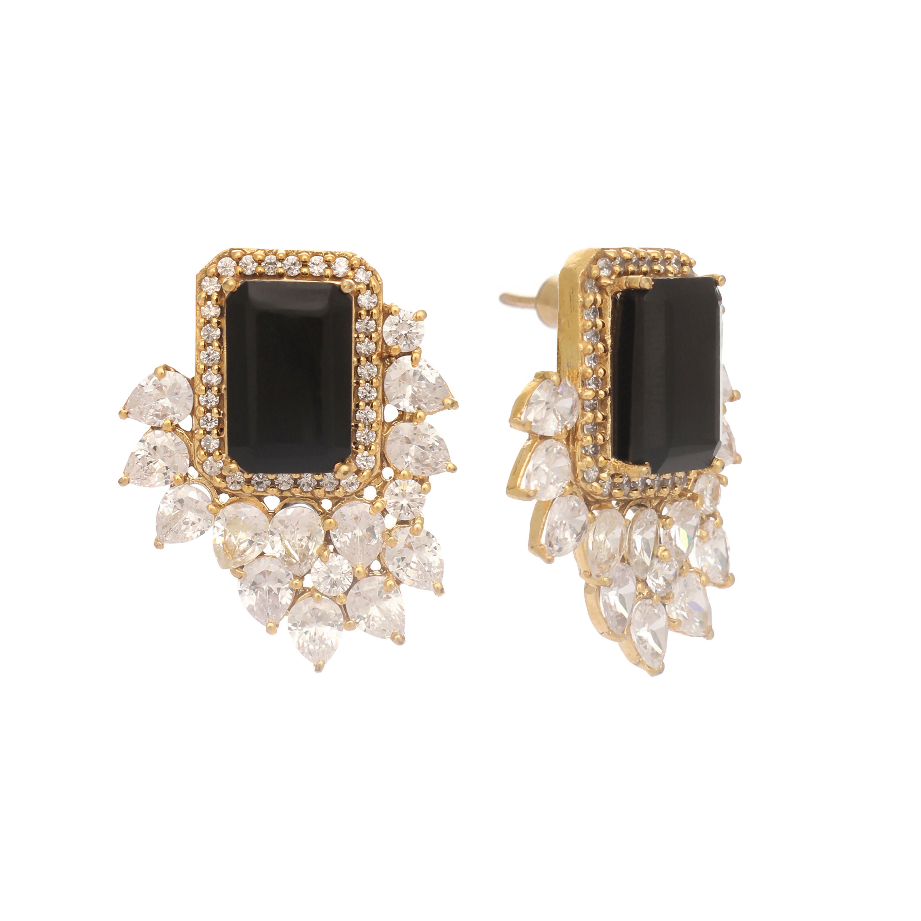 Nuyug 22K Gold Plated Noir Spark Contemporary Stud Earrings