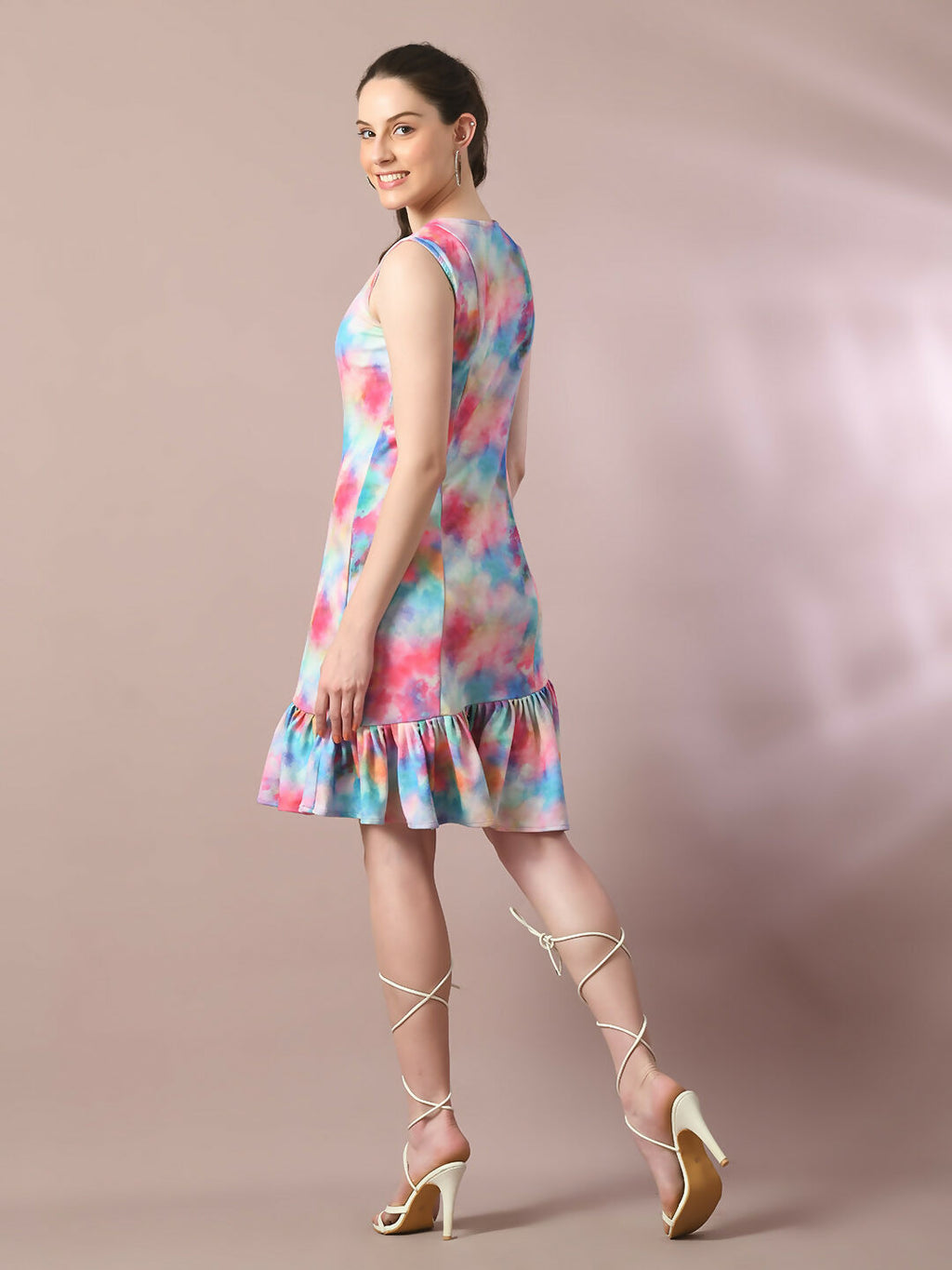 Myshka Women's Multi Printed Round Neck Fit and Flare Party Dress