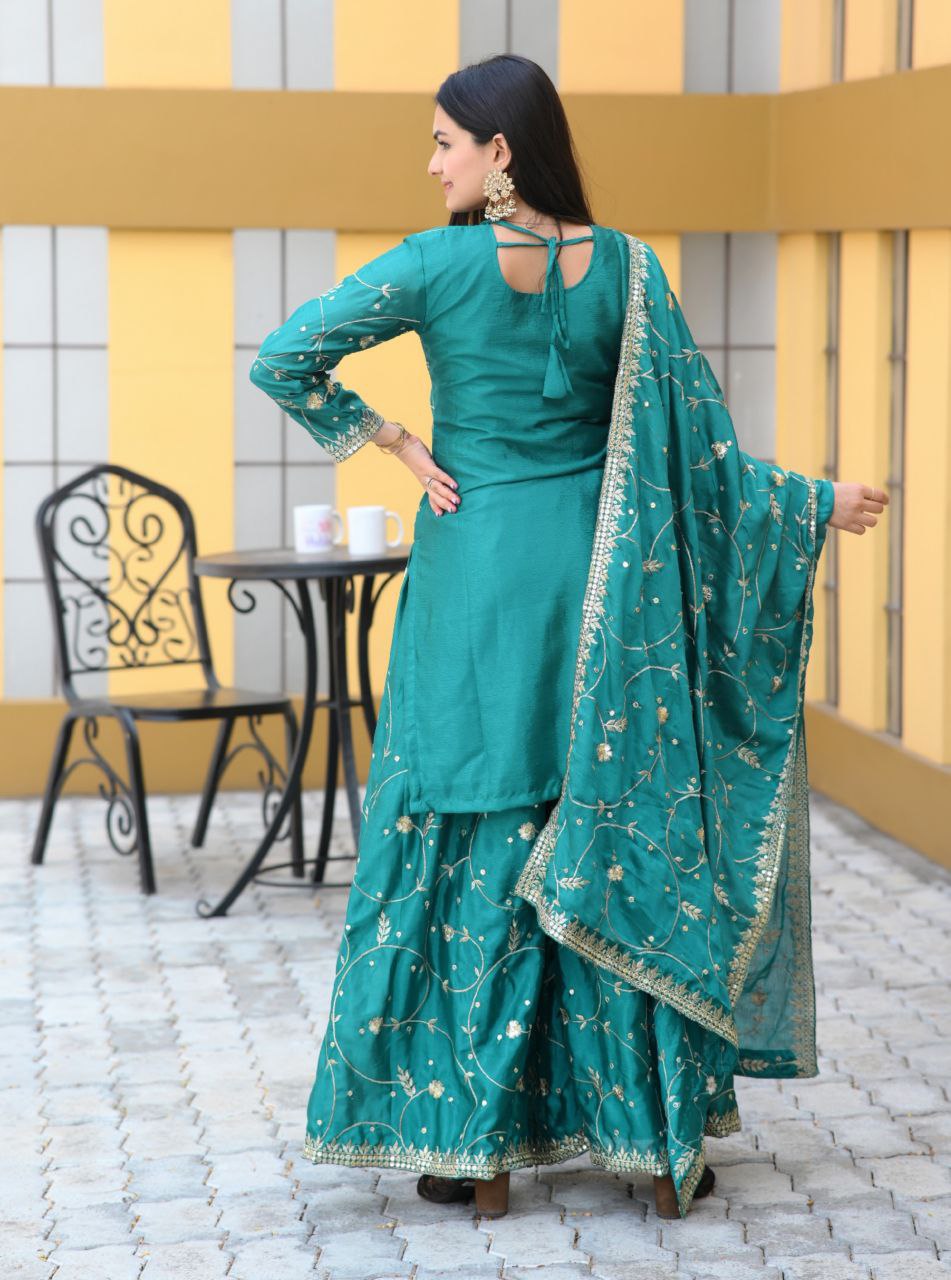 Yash Enterprise Alluring Bottle Green Embroidery Work Readymade Salwar Suit