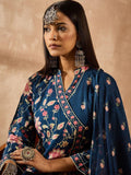 Indo Era Women Floral Printed Angrakha Beads and Stones Pure Cotton Kurta with Trousers & With Dupatta