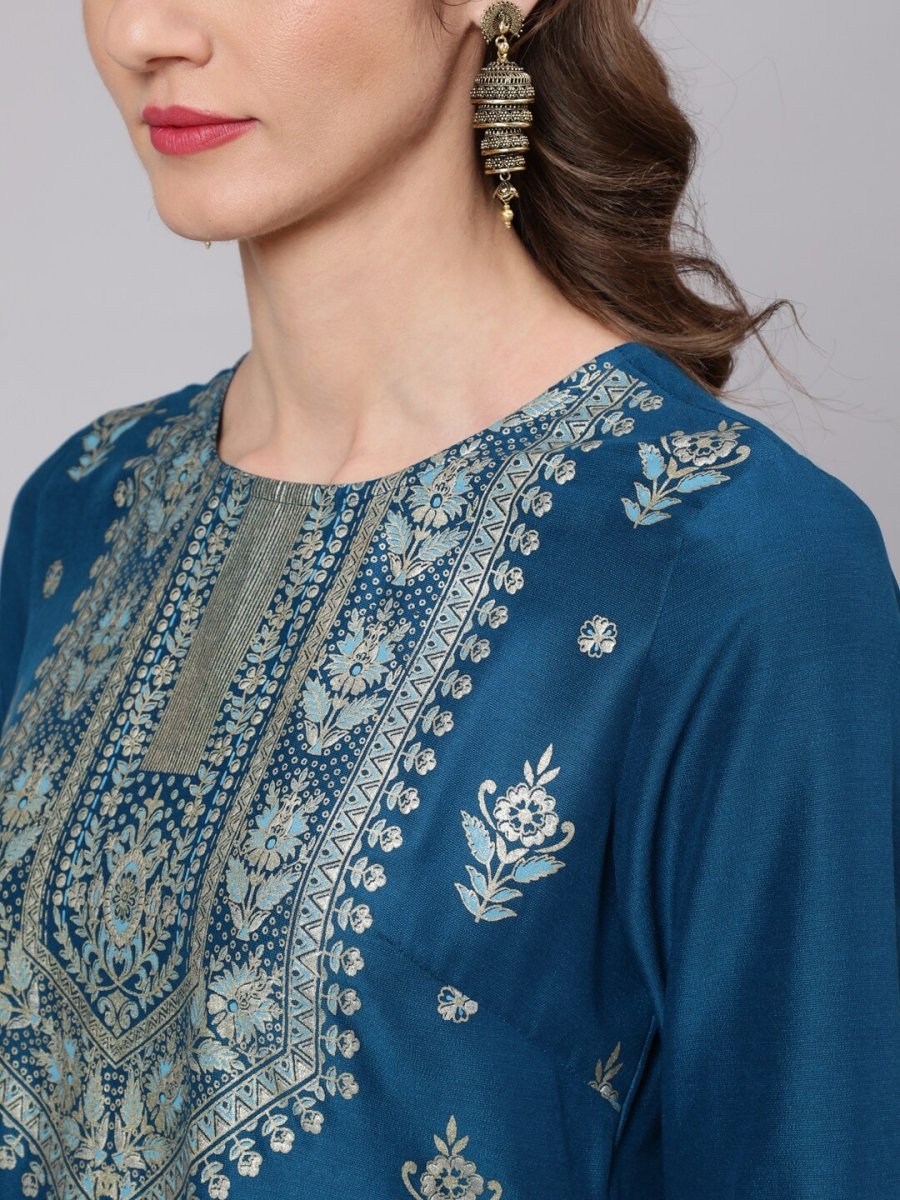 Aks Ethnic Motifs Printed Round Neck Straight Kurta