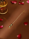 Ruby Raang Green Double Teardrop Kundan Maang Tikka with Meenakari