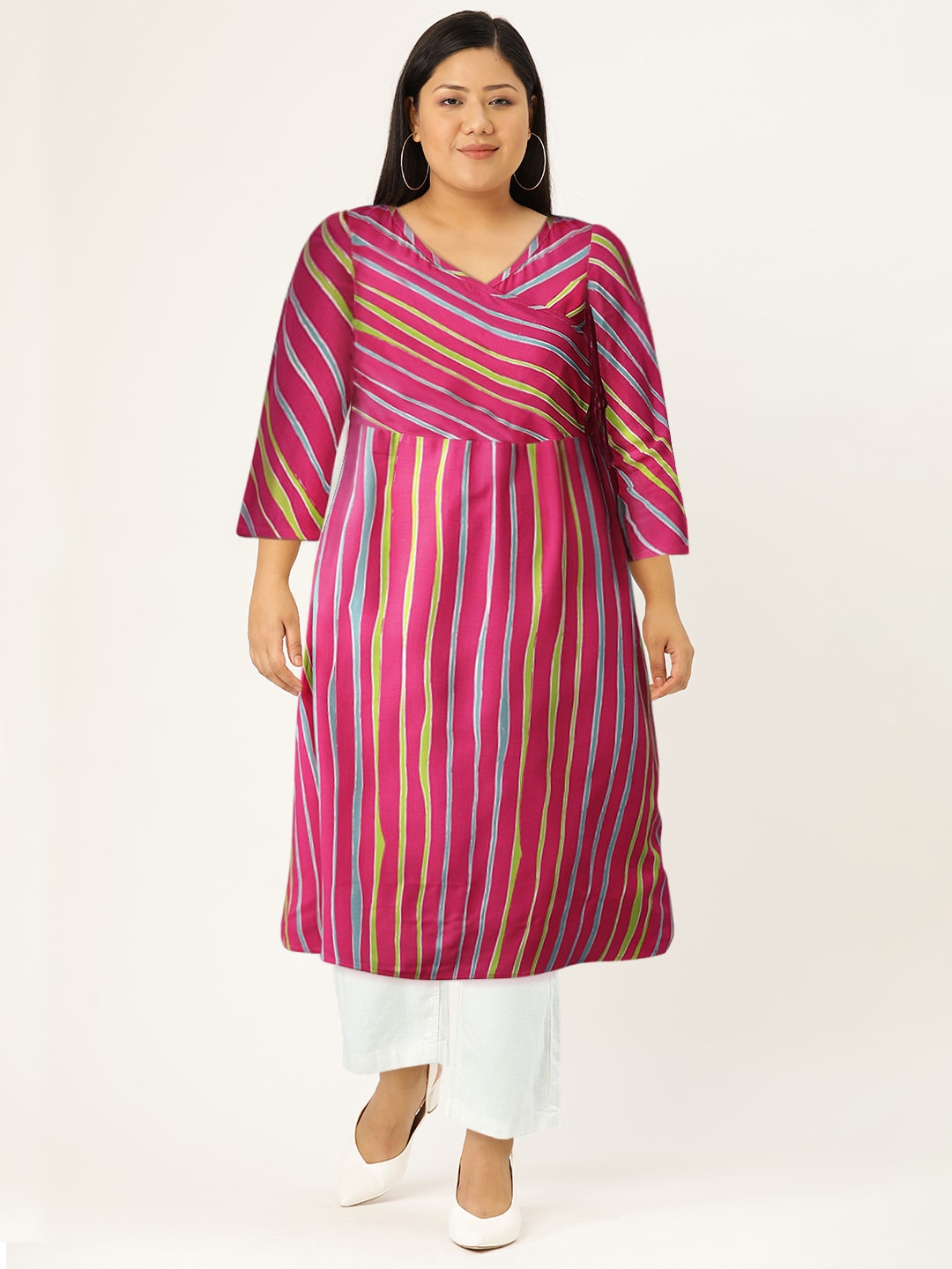 HERE&NOW Women Stripes & Tie-Up A-Line Viscose Kurta