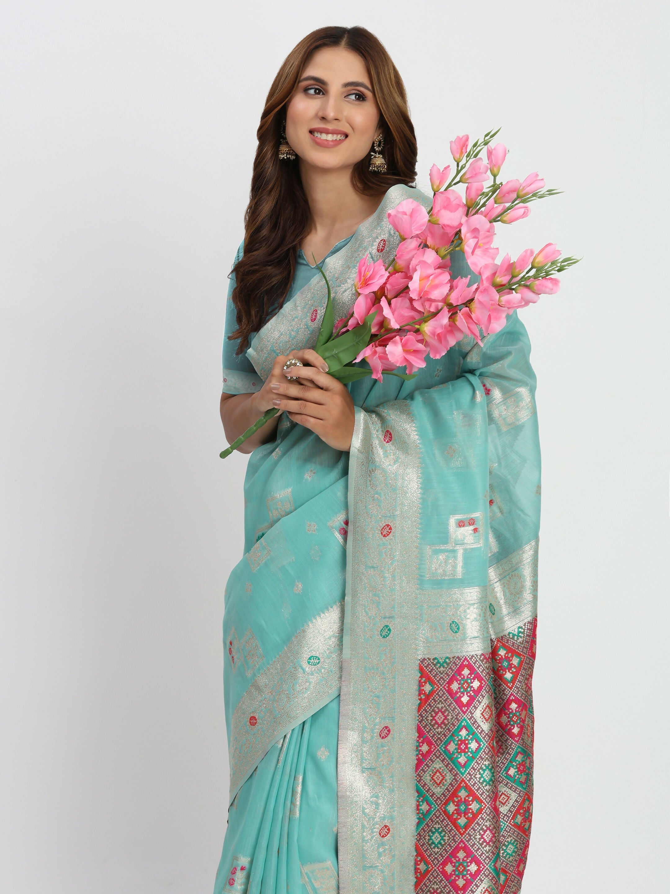 Shree Shyam Fashion Linen Cotton Sea Green Saree