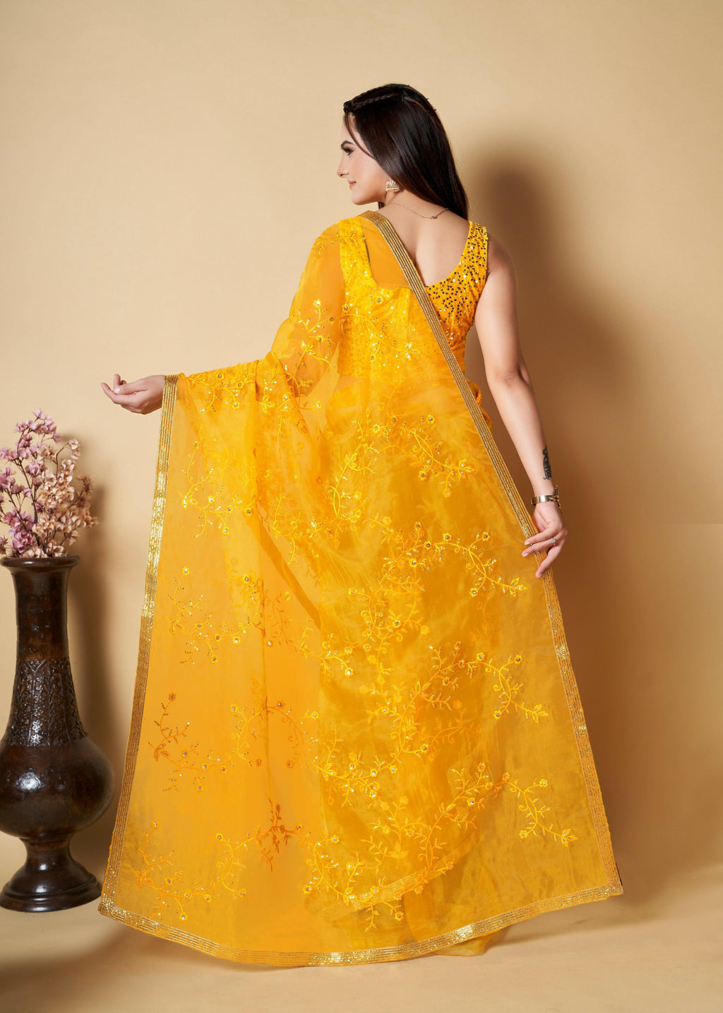 Vamsee Anya Yellow Organza Saree