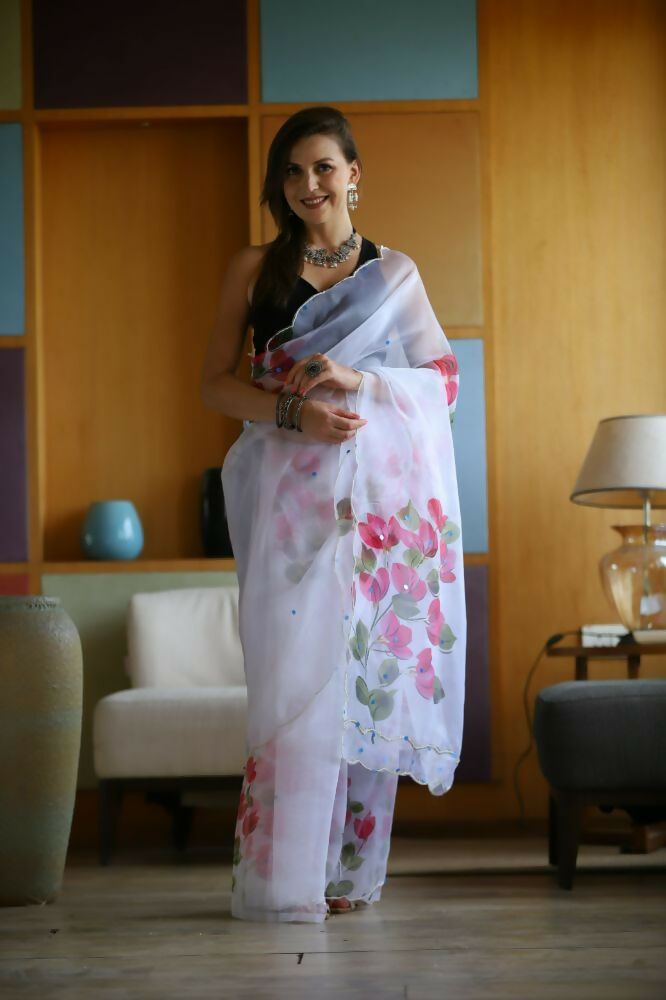 Vamsee Dhruti2 White Organza Saree