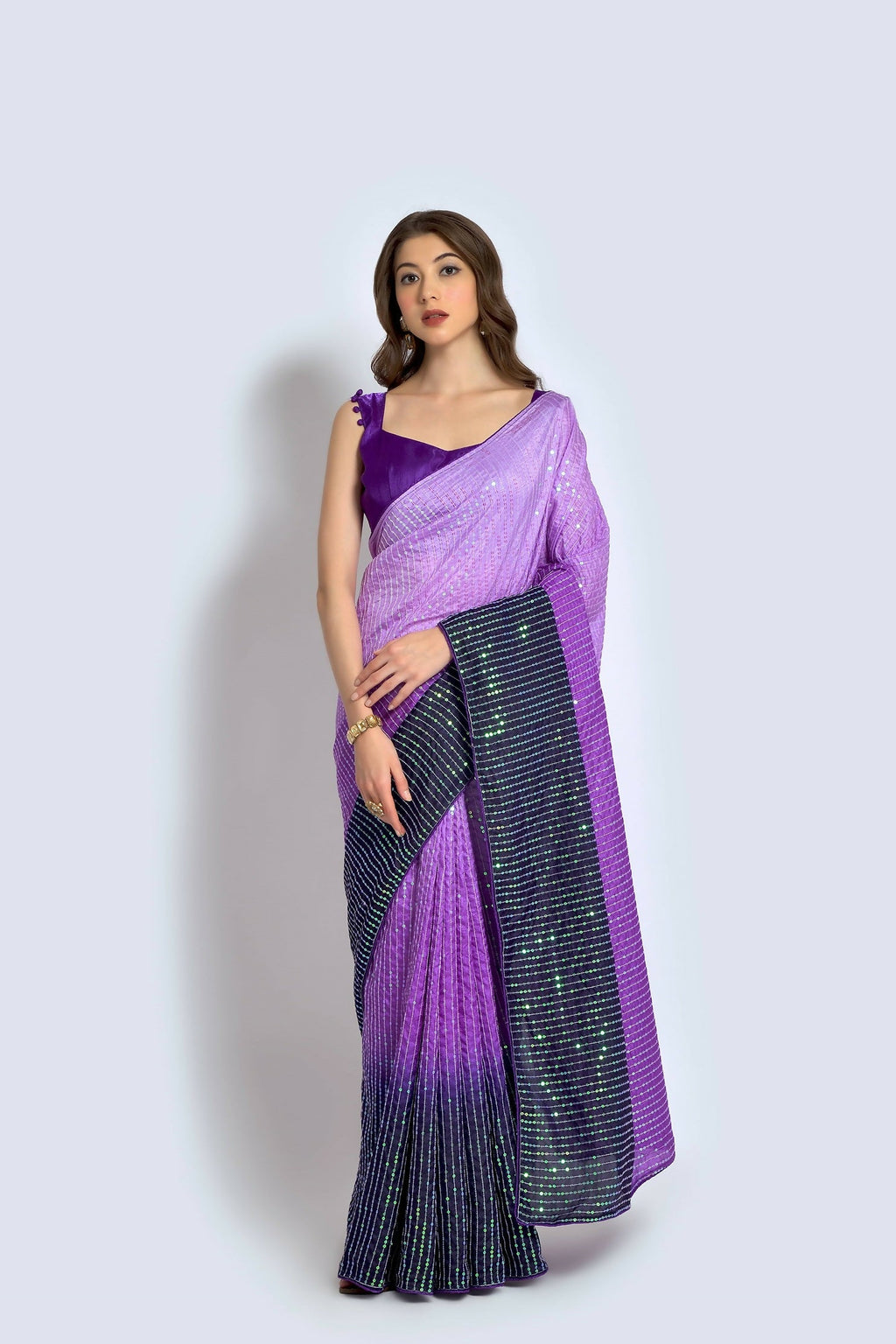 Vegaa Fashion Lavender Vichitra Silk Embroidered Party Wear Saree