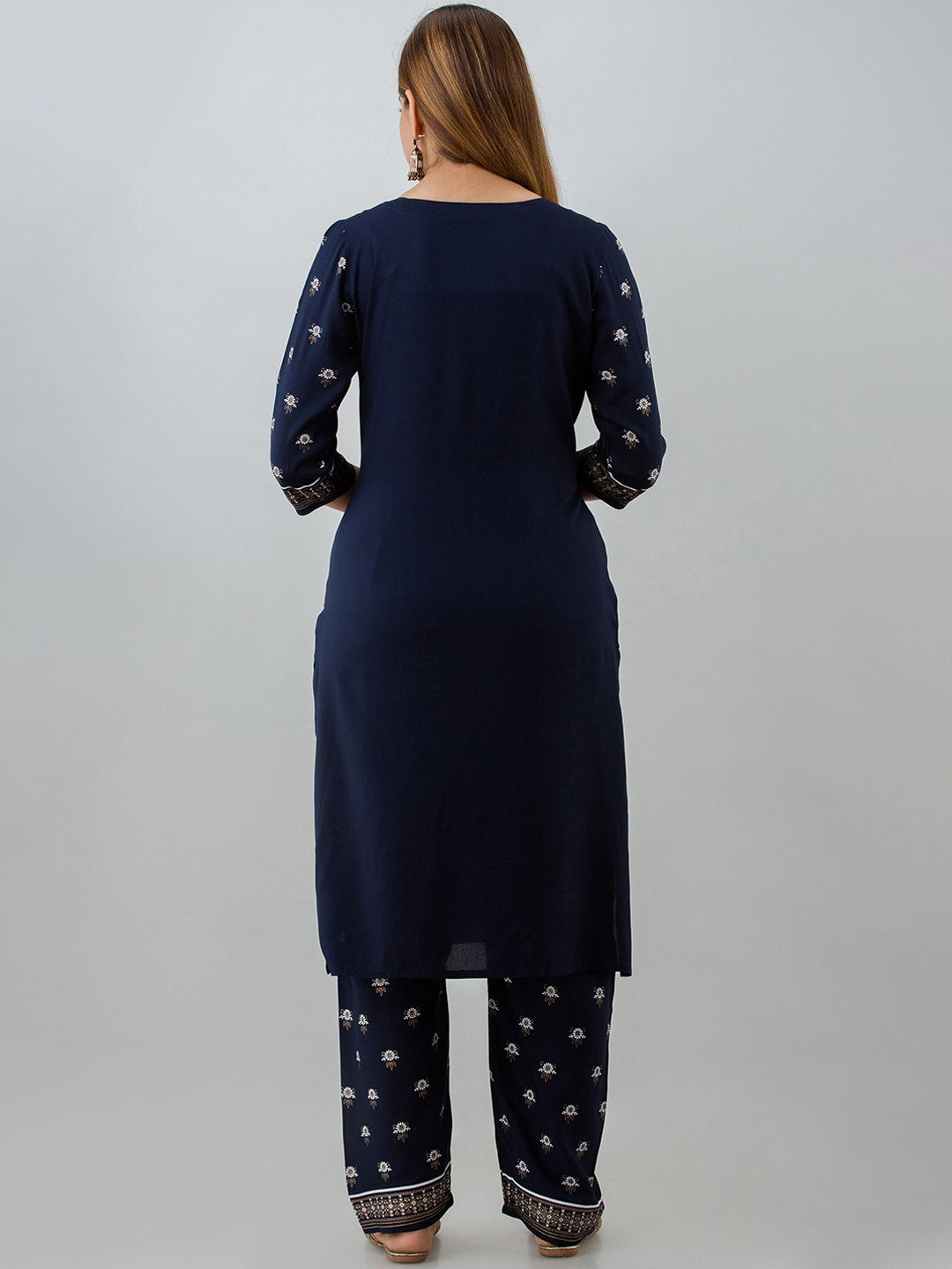 HERE&NOW Navy Blue Ethnic Motifs Printed Kurta with Trousers