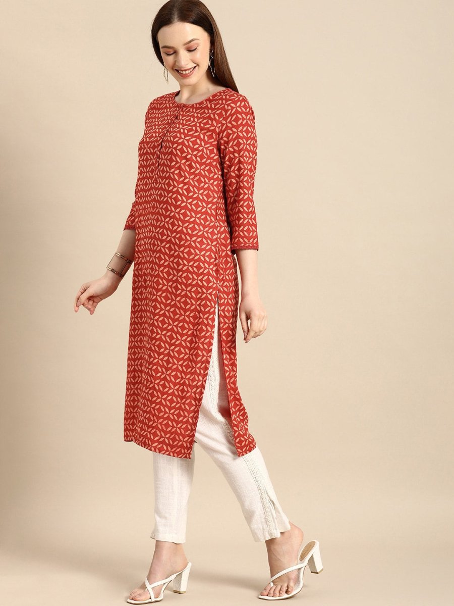 All About You Women Brown Geometric Printed Regular Kurta
