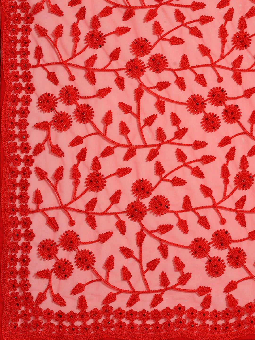 Red Woven Design Net Saree with Blouse Piece - Kalamkari
