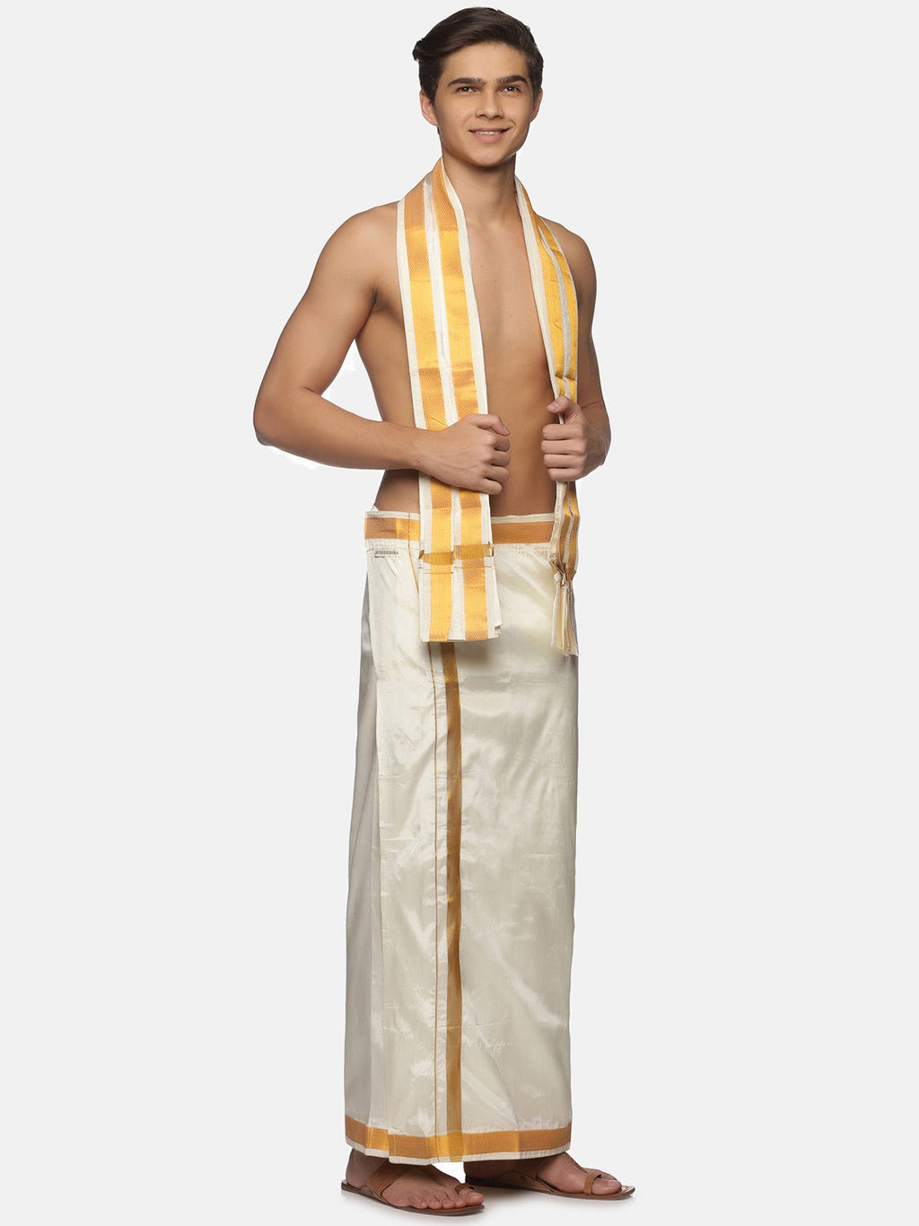 Sethukrishna Cream-Coloured Solid Dhotis For Men