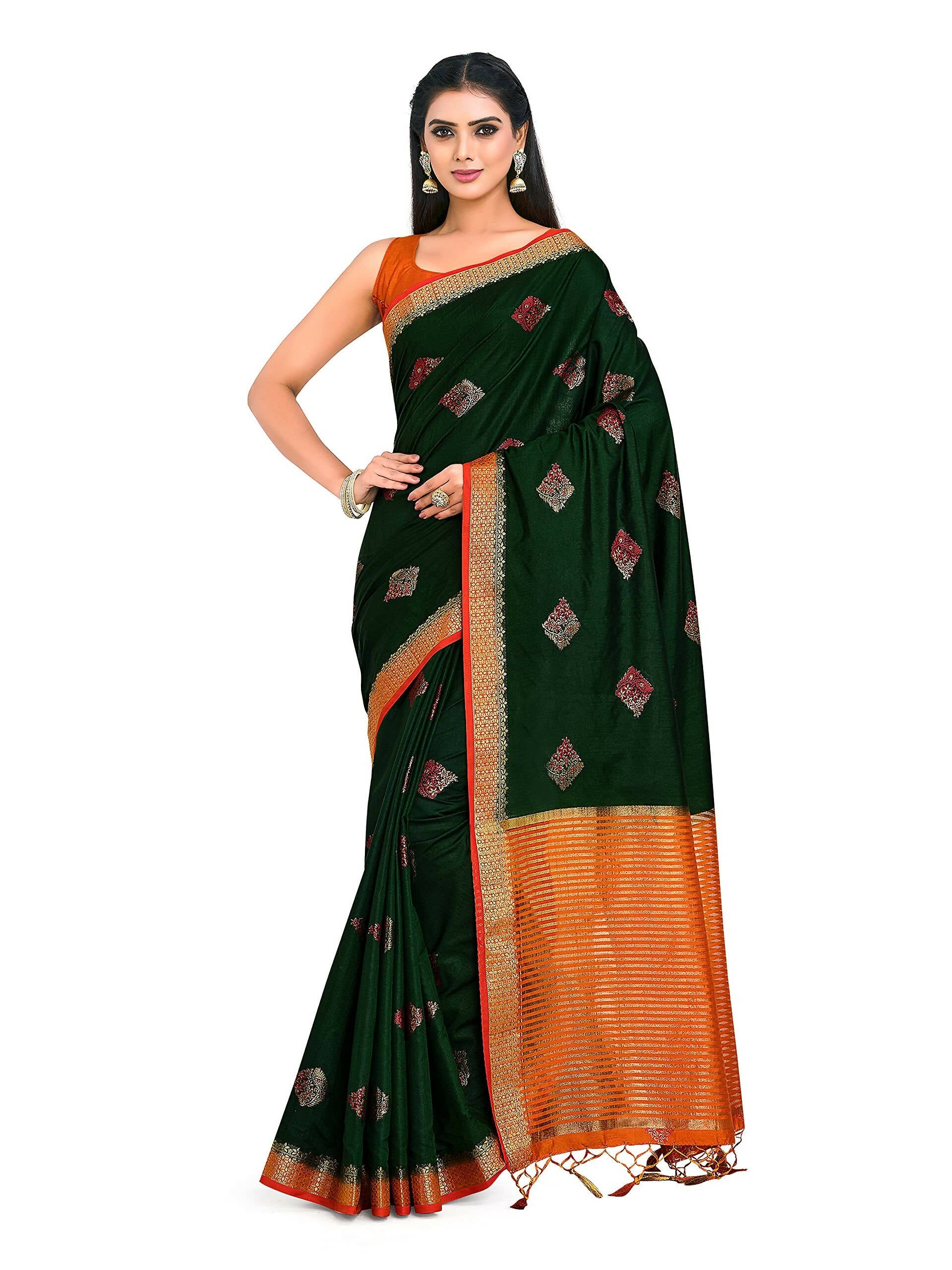 Mimosa Women's Kanchipuram Art Silk Green Saree
