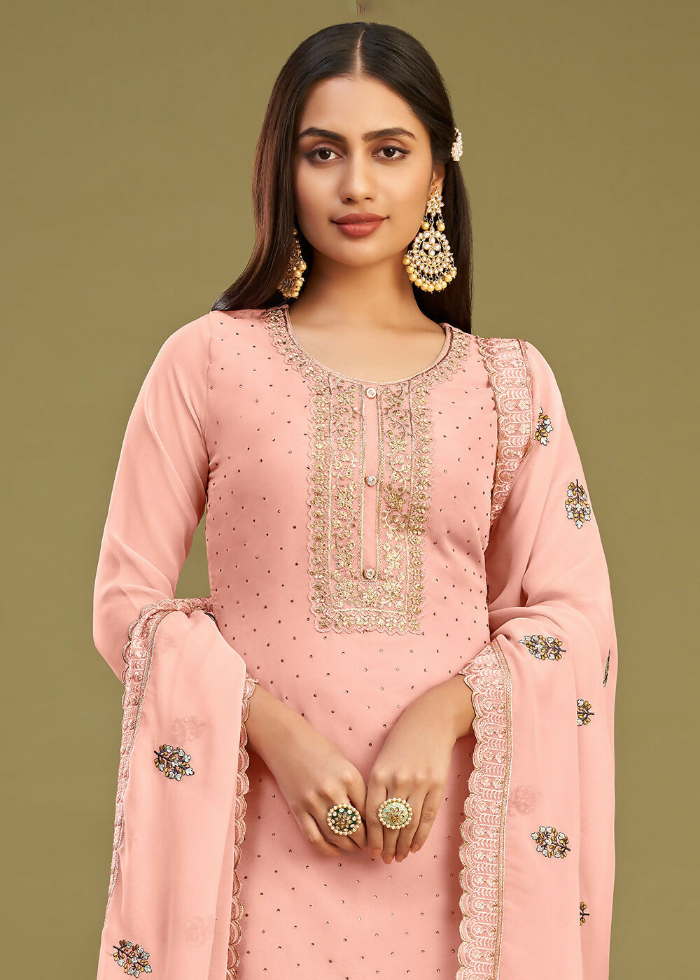 Blush Peach Swarovski Work & Embroidered Eid Wear Salwar Suit - Emponline