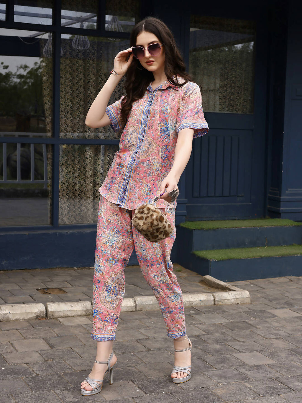 Pink Rayon Floral Printed Top with Matching Bottom - Eesha