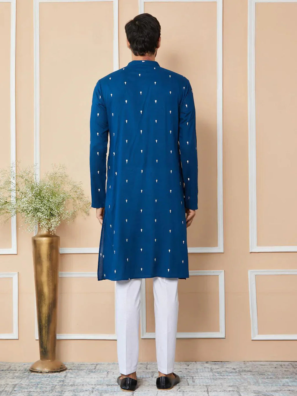 Fabmade Radiate Elegance With Our Royal Blue Sequins Embroidered Kurta Pyjama