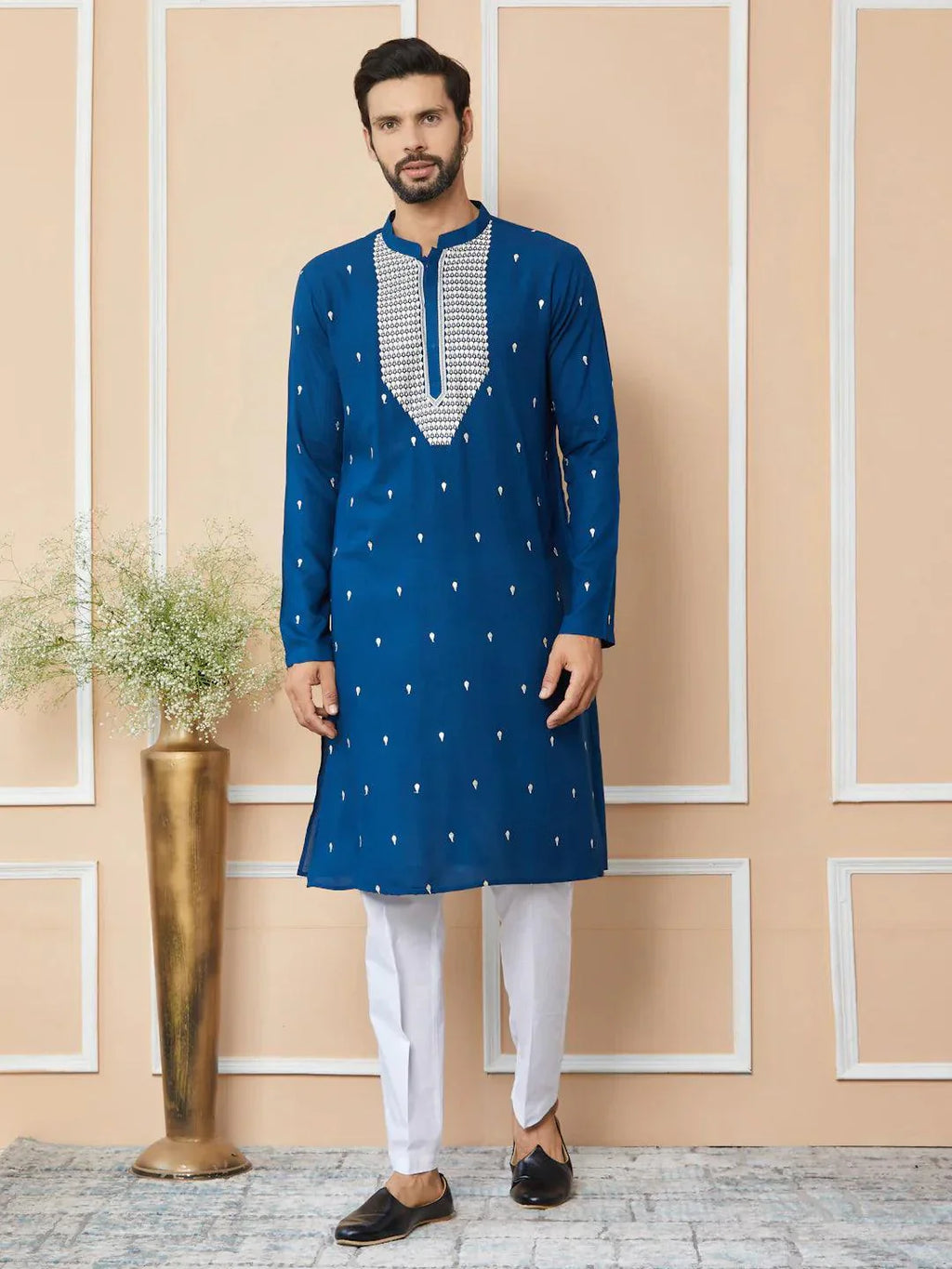 Fabmade Radiate Elegance With Our Royal Blue Sequins Embroidered Kurta Pyjama