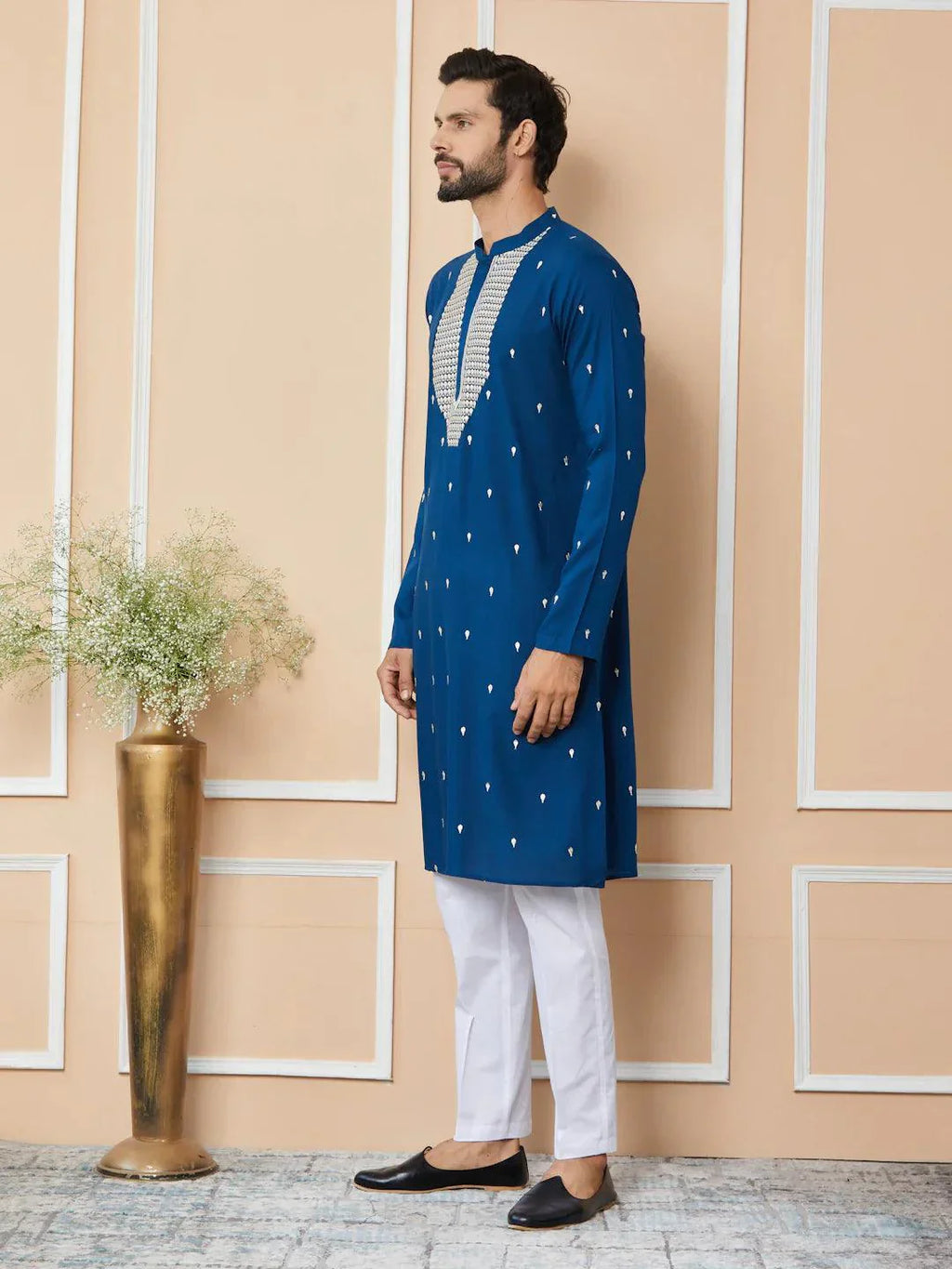 Fabmade Radiate Elegance With Our Royal Blue Sequins Embroidered Kurta Pyjama