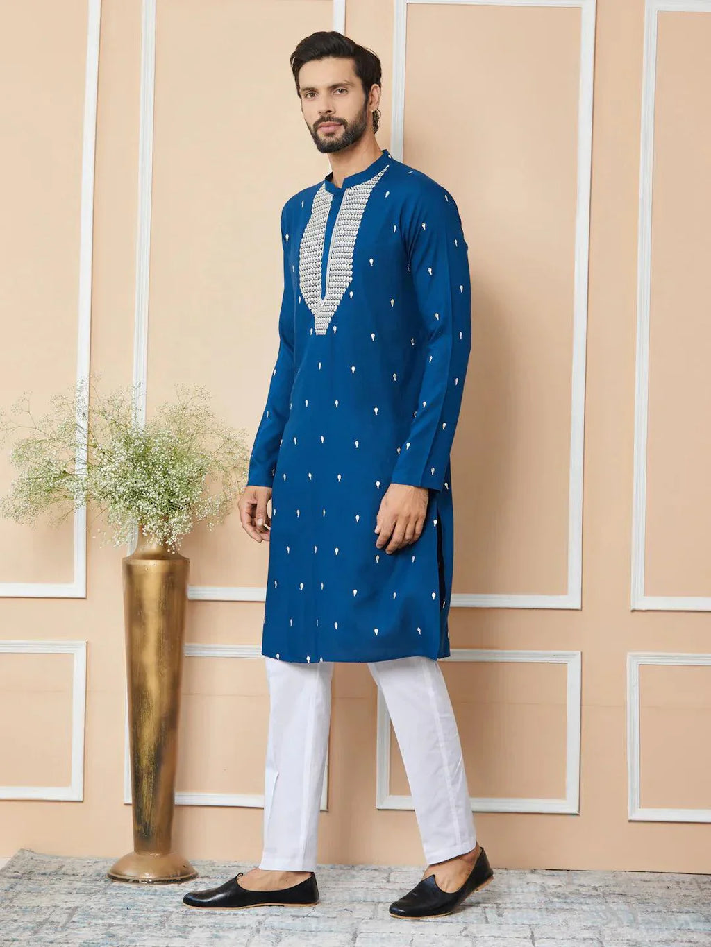Fabmade Radiate Elegance With Our Royal Blue Sequins Embroidered Kurta Pyjama