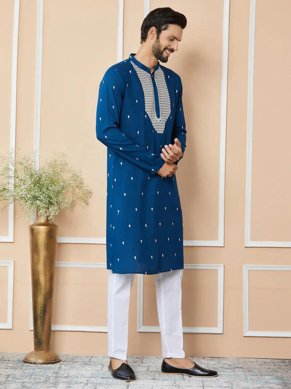 Fabmade Radiate Elegance With Our Royal Blue Sequins Embroidered Kurta Pyjama