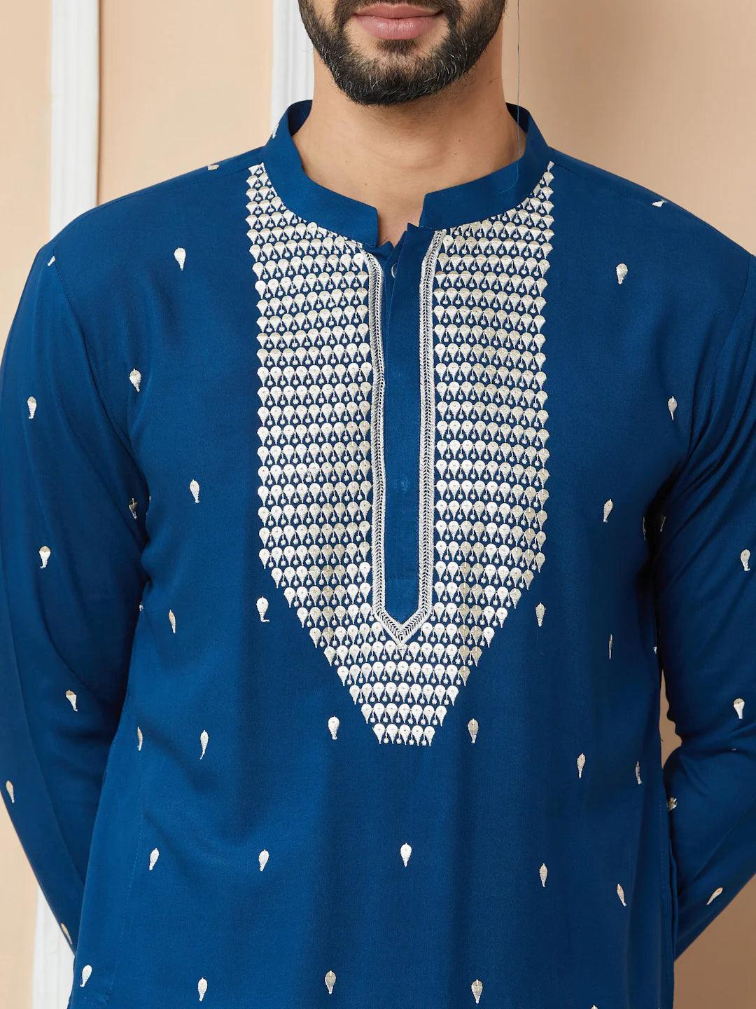 Fabmade Radiate Elegance With Our Royal Blue Sequins Embroidered Kurta Pyjama