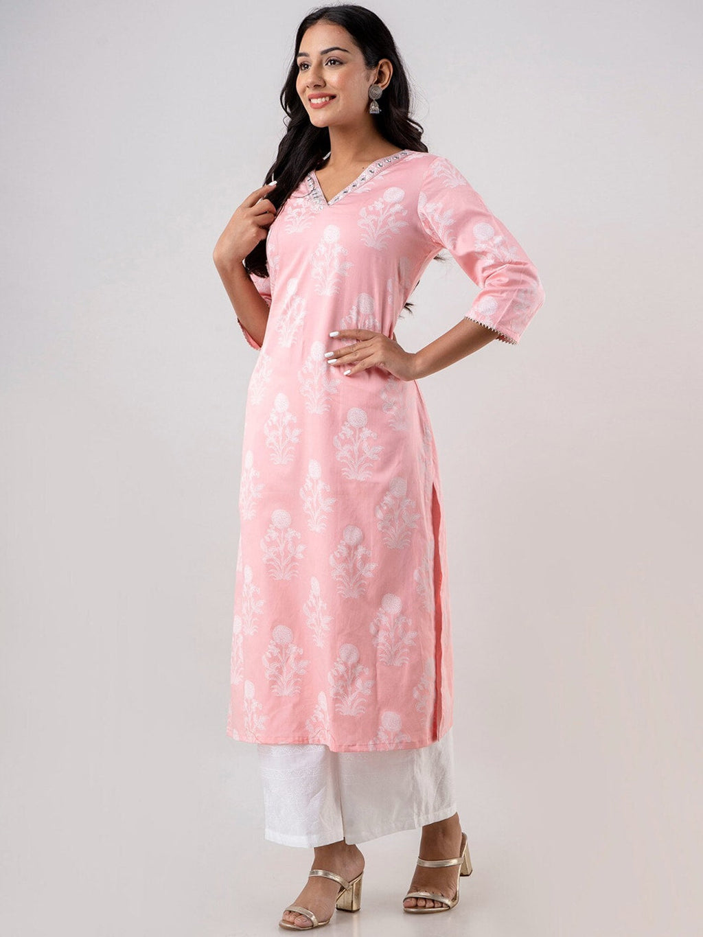 HERE&NOW Women Ethnic Motifs Printed Pure Cotton Kurta with Trousers