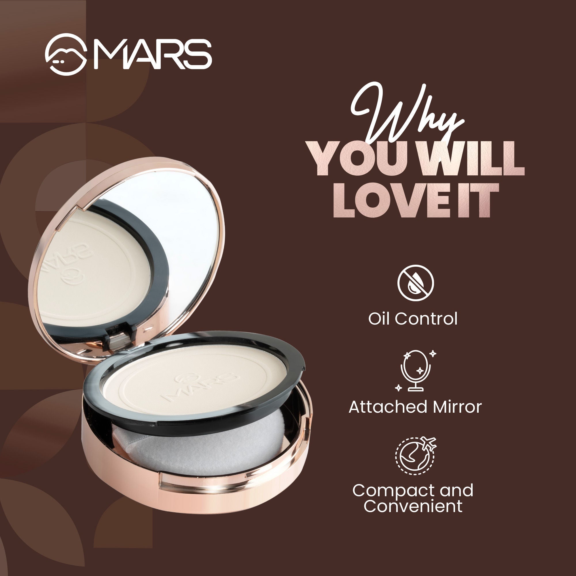 MARS Cosmetics Matte On Compact Powder with Applicator Puff - 06 Tan