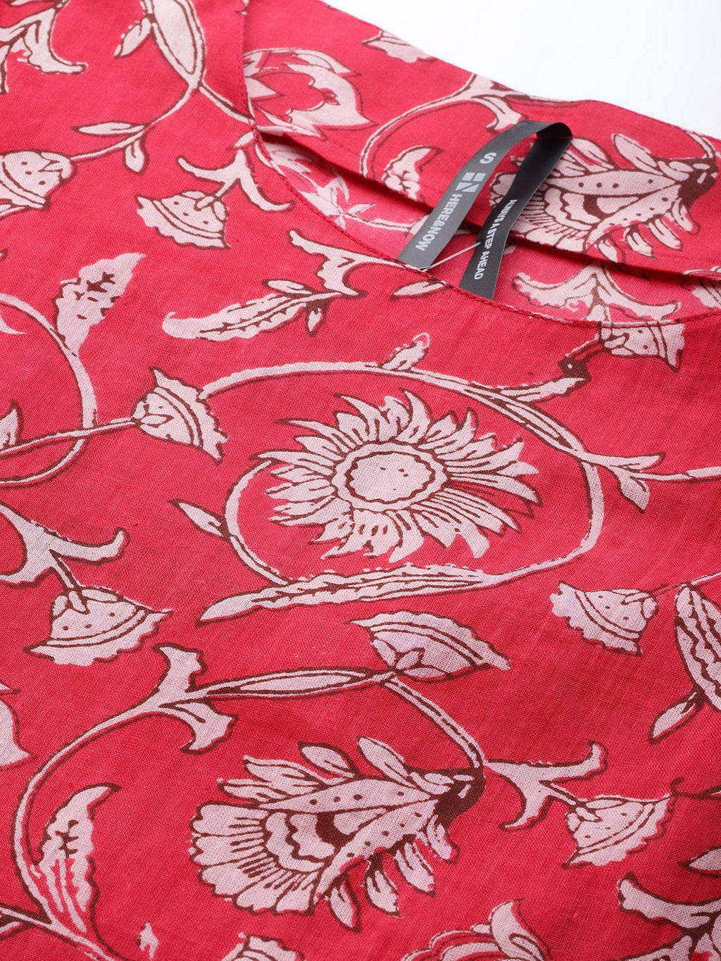 HERE&NOW Women Pink & Off White Pure Cotton Ethnic Motifs Printed Straight Kurta