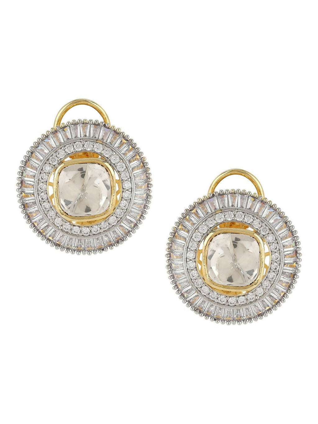 Diamond & Semi Precious Stone Round Oversized Studs- Ruby Raang