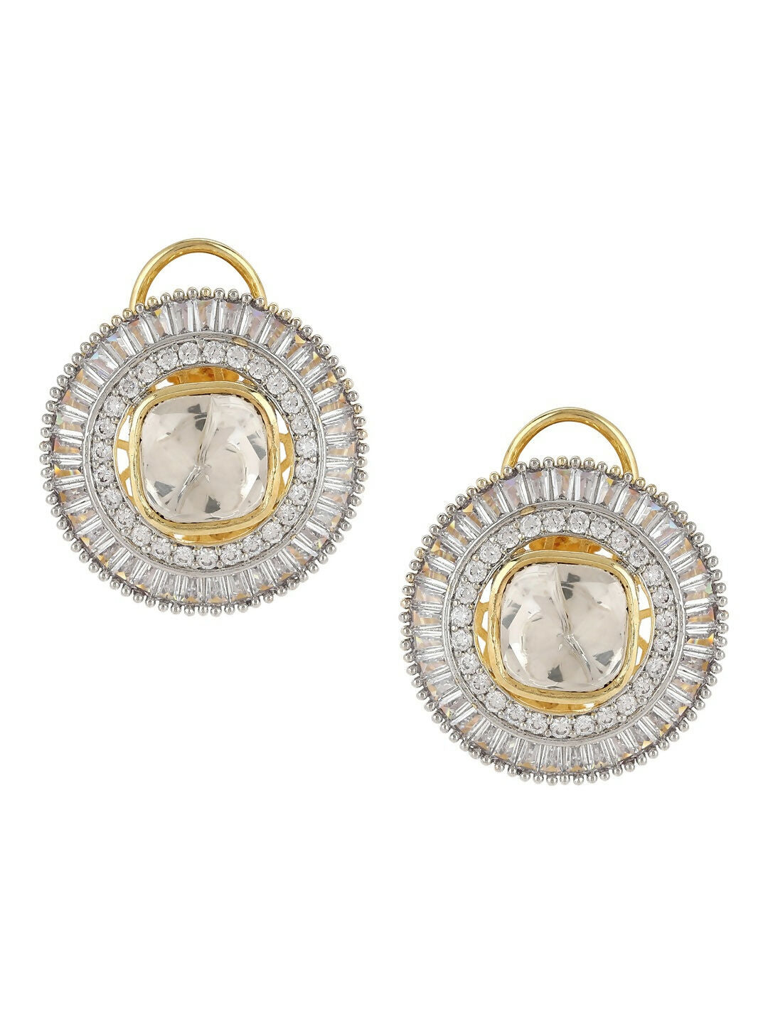 Diamond & Semi Precious Stone Round Oversized Studs- Ruby Raang