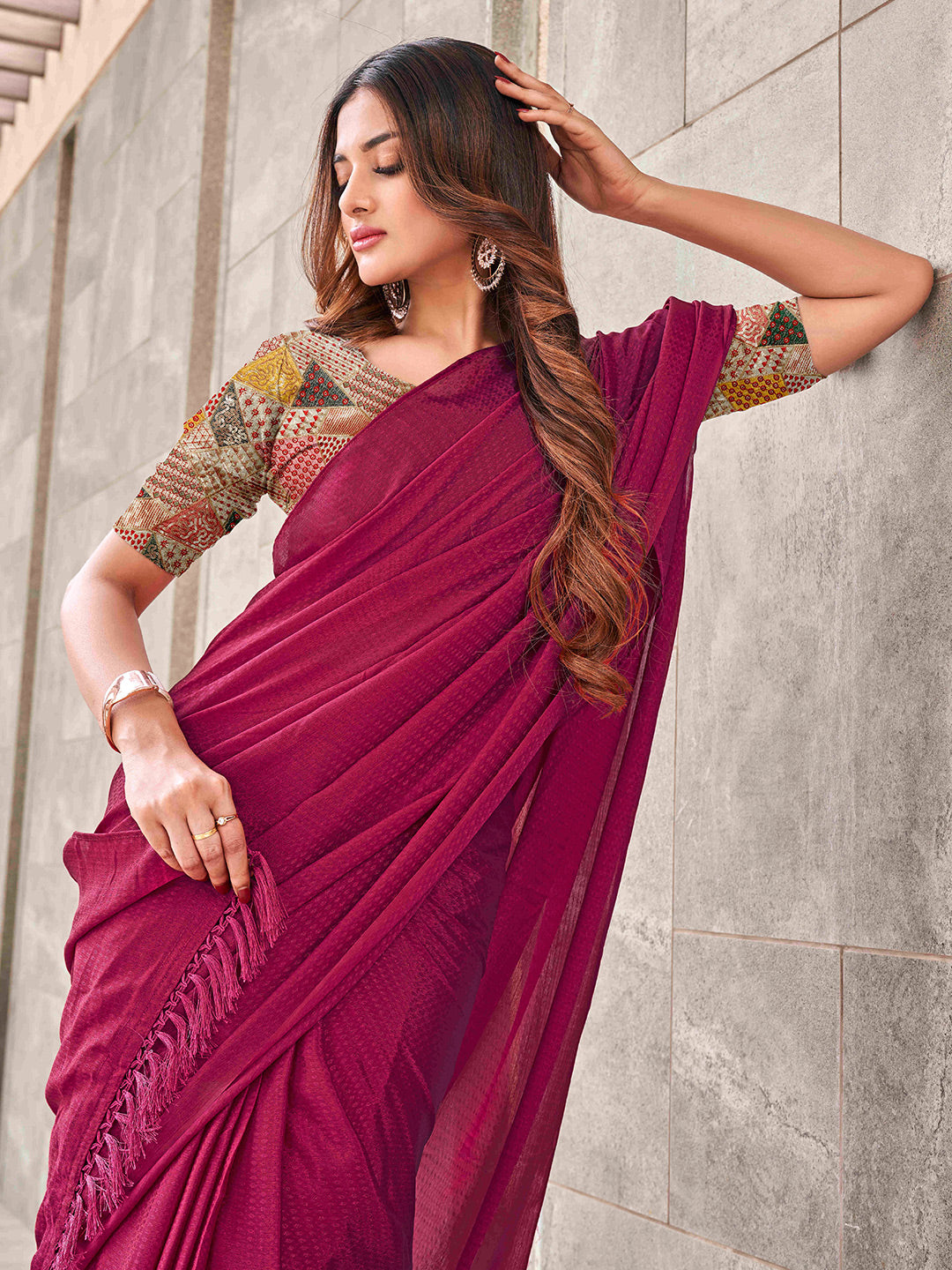 Tikhi Imli Woven Design Tasselled Satin Jacquard Ready to Wear Saree