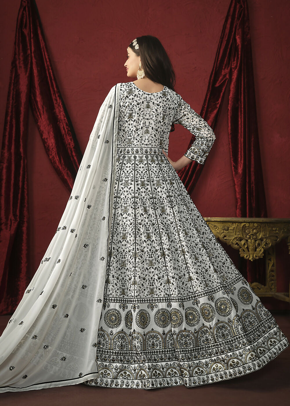 Stunning White Front & Back Embroidered Trendy Anarkali Suit - Emponline