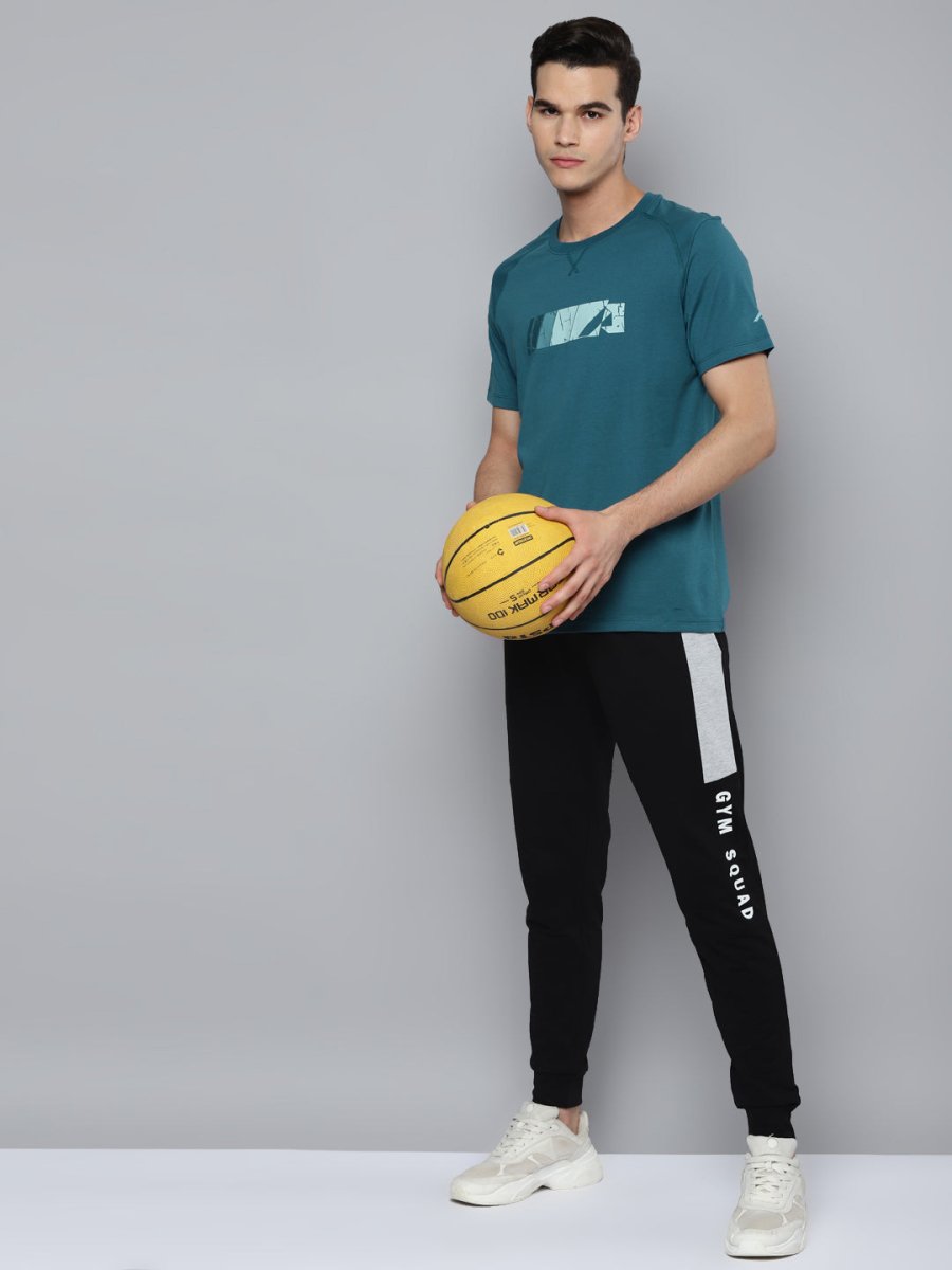 Alcis Men Teal Printed Slim Fit Running T-shirt
