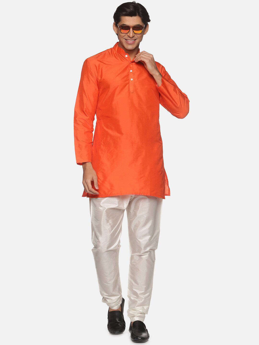 Sethukrishna Men Orange Kurti with Pyjamas