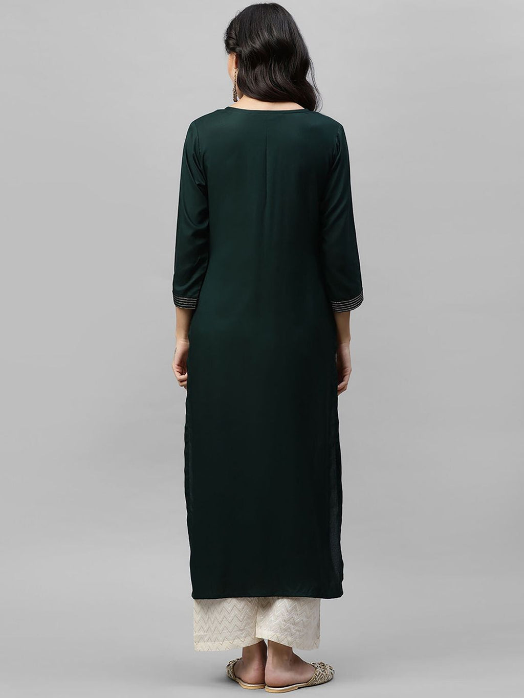Indo Era Women Green Embroidered Straight Kurta