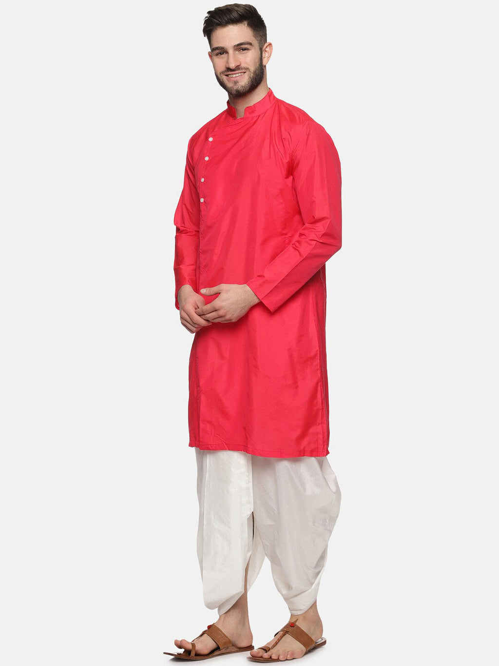 Sethukrishna Mens Rose Angrakha Kurta with Dhoti Pants