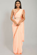 PR Fashion Peach Georgette Gpo Lace Saree