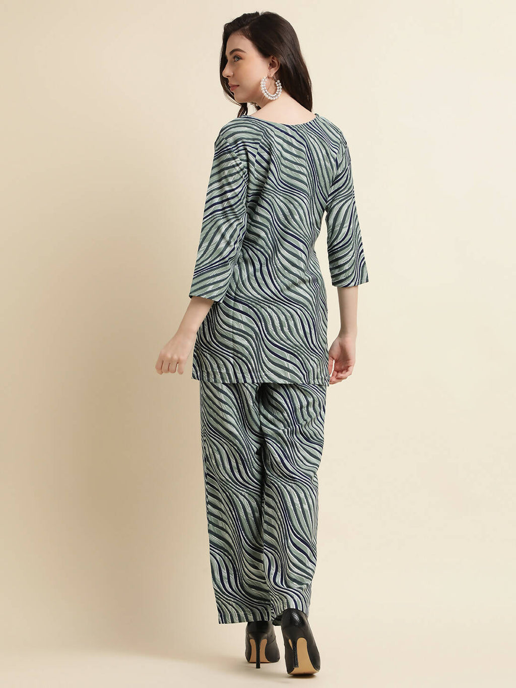 Green Poly Crepe Digital Printed Top with Matching Bottom - Preeti