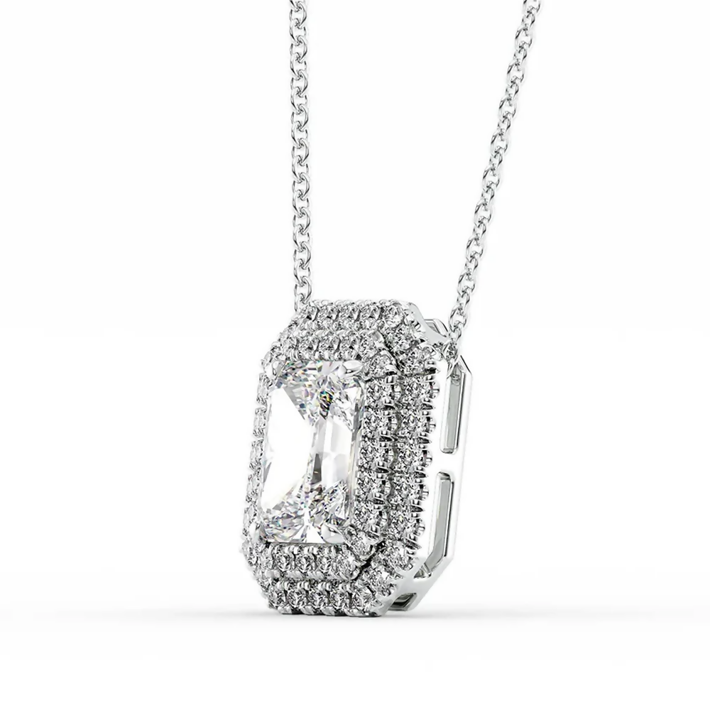 Cauer Elegant Radiant Moissanite Pendant Chain 14K Sterling Silver White Gold Plated