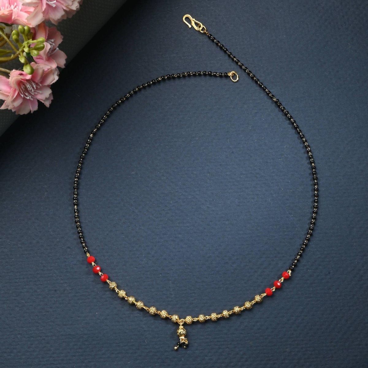 AanyaCentric Gold-Polished Short Mangalsutra Set with Earrings