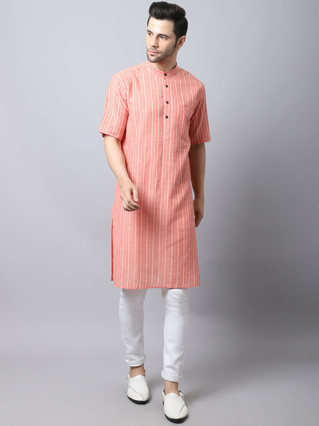 Even Apparels Beige Pure Cotton Men's Kurta With Band Collar (STR1171)