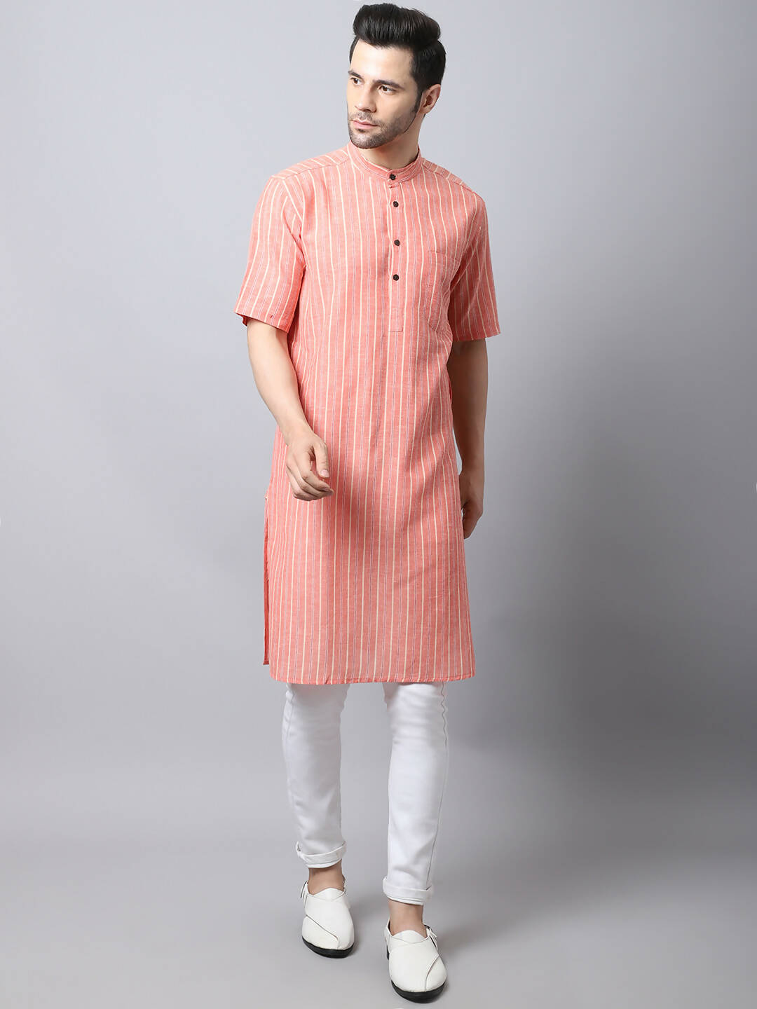 Even Apparels Beige Pure Cotton Men's Kurta With Band Collar (STR1171)