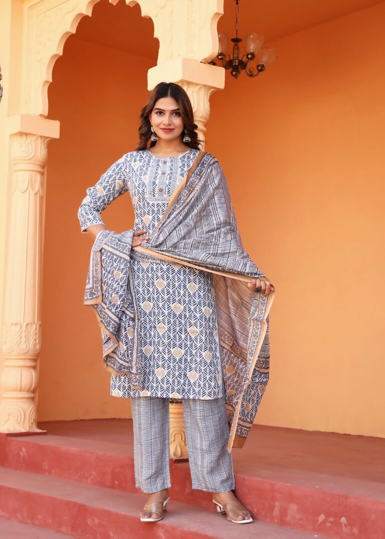 Alvano Alvano Women's 3Pcs Straight Kurti Set Printed Rayon