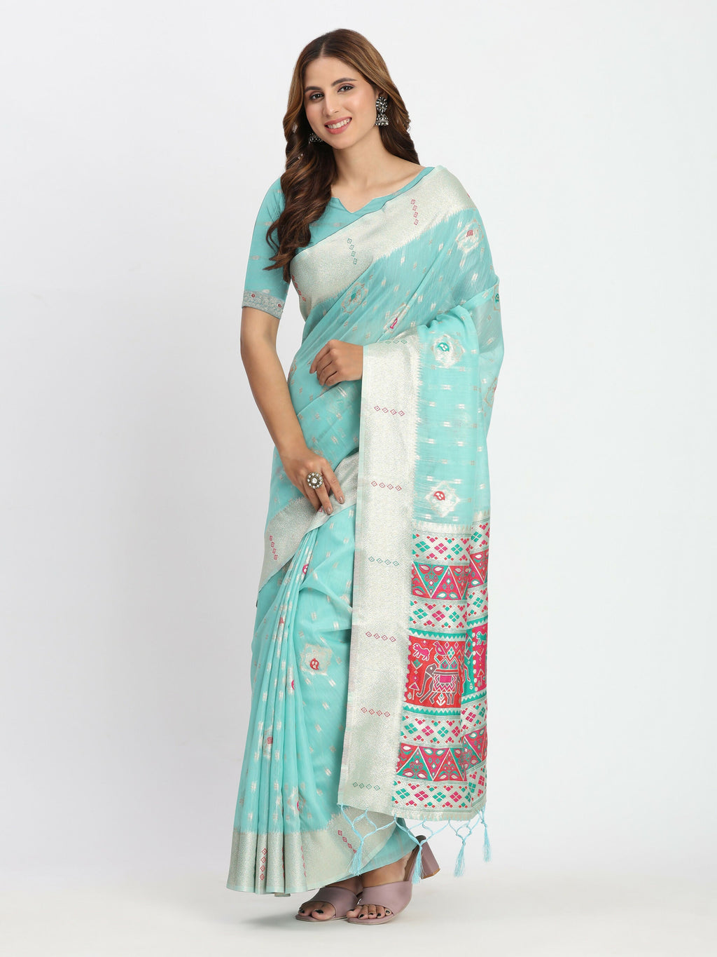 Shree Shyam Fashion Linen Cotton Sea Green Saree