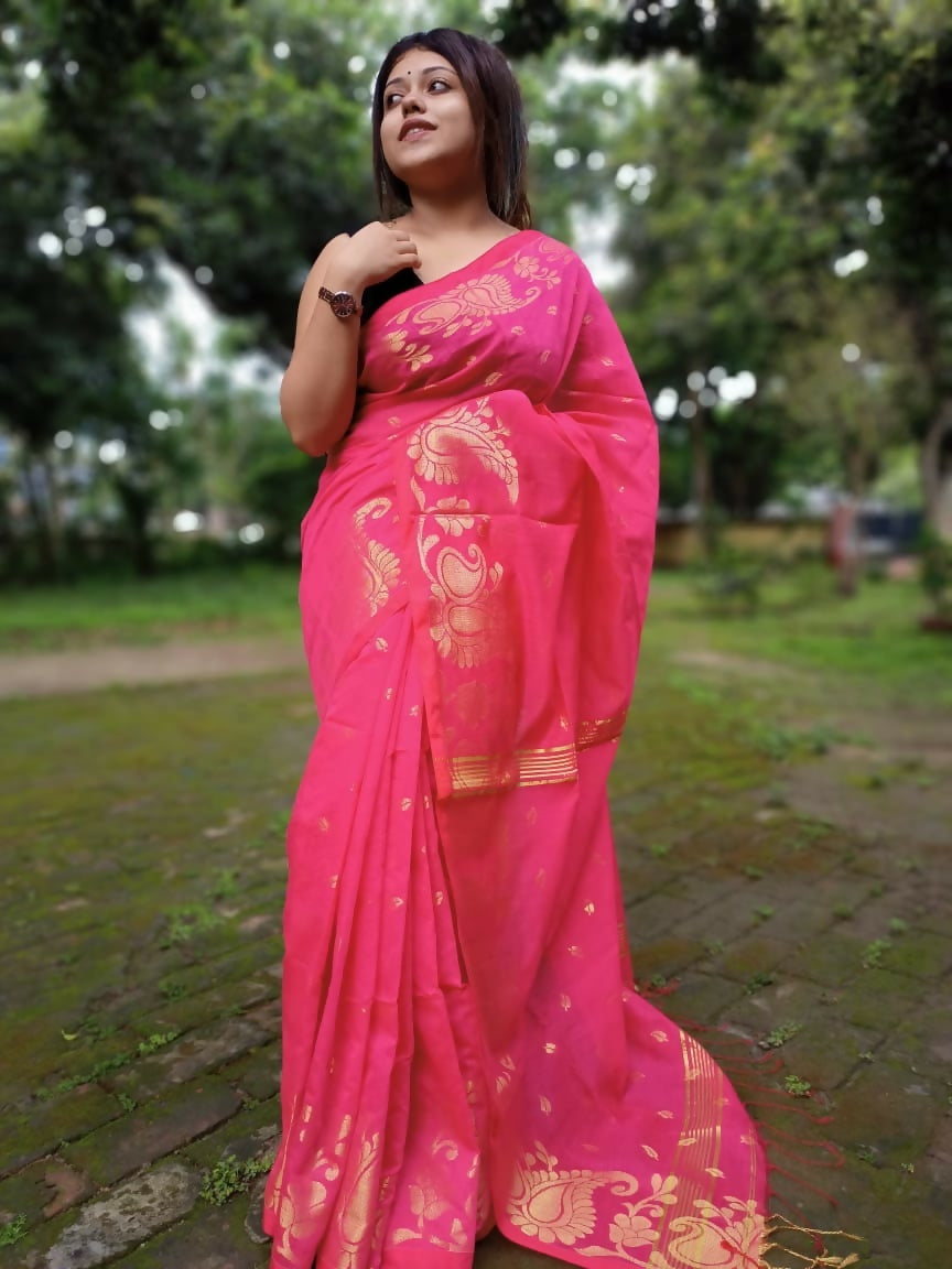 Exclusive Collection Pink Beautiful Cotton Silk Saree