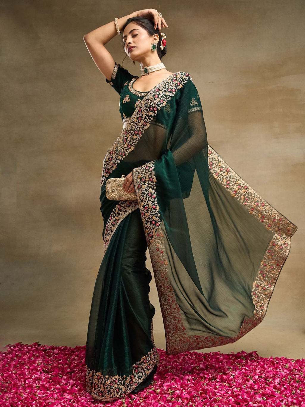 kasee Embroidered Solid Silk Blend Saree