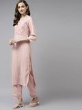 Yufta Women Pink Ethnic Motifs Yoke Design Thread Work Kurta with Palazzo